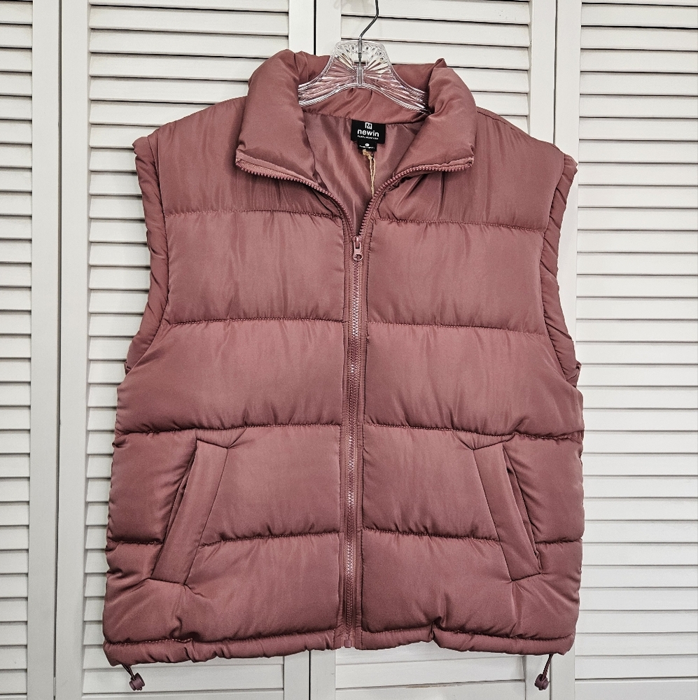 Newin Casual Mauve Pink Puffer Vest with Pockets & Front Zip Women's Size Large
